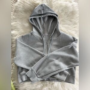 aerie waffle knit zip cropped hoodie